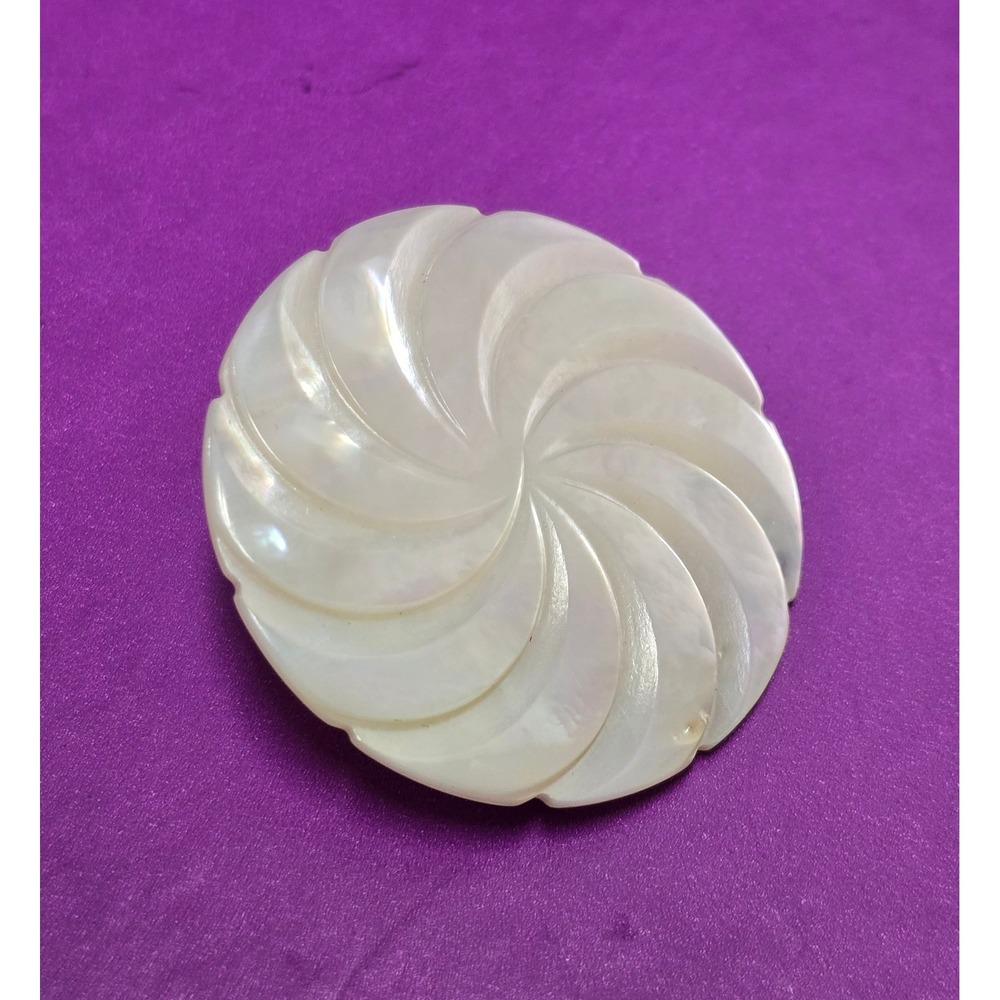 Vintage Carved Mother of Pearl Pinwheel Brooch